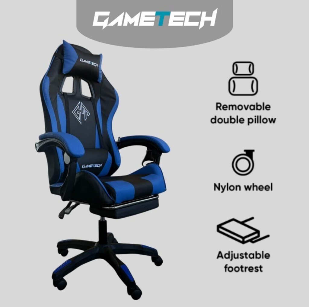 GameTech Reclining Ergonomic Gaming Chair Black & Blue