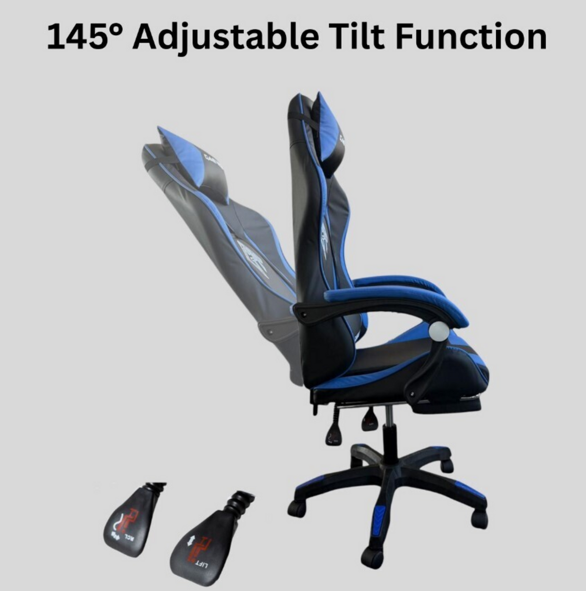 GameTech Reclining Ergonomic Gaming Chair Black & Blue
