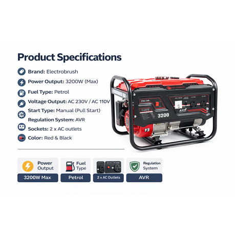 Electrobrush 3200W Petrol Generator - control panel